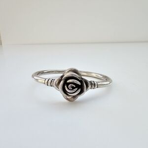 Vintage Sterling Silver Rose Bangle - 925 Hinged Cuffed Bracelet Floral Rosebud